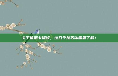 關(guān)于信用卡提額，這幾個(gè)技巧你需要了解！
