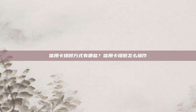 信用卡提額方式有哪些？信用卡提額怎么操作