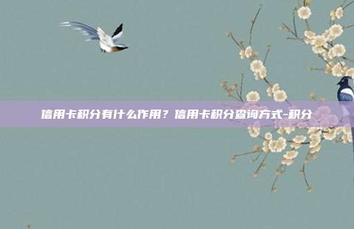 信用卡積分有什么作用？信用卡積分查詢方式-積分