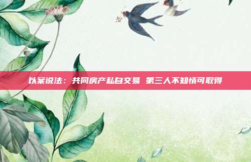 以案說(shuō)法：共同房產(chǎn)私自交易 第三人不知情可取得