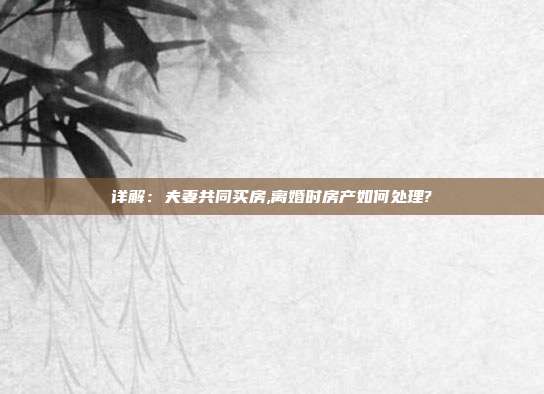 詳解：夫妻共同買房,離婚時房產如何處理?